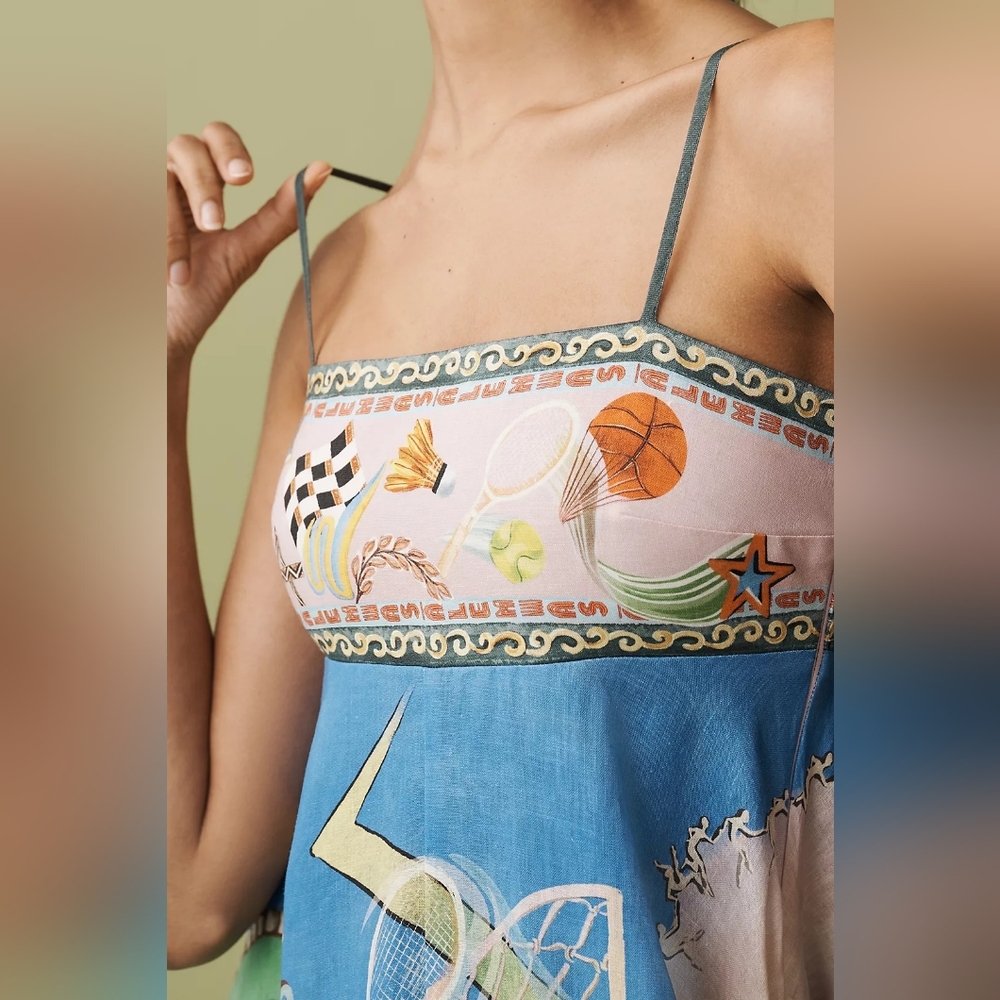 ALÉMAIS Lucky Pace Shirred Linen Midi Sun Dress US 0 NWT - Picture 4 of 10
